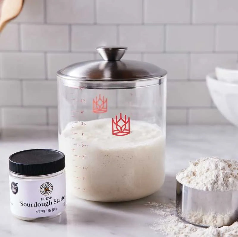 Fresh Sourdough Starter and Glass Sourdough Crock Set